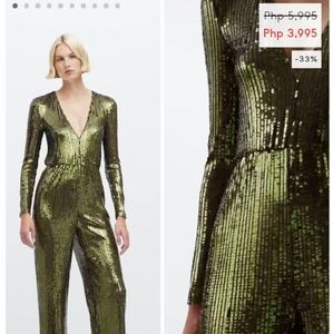 New w/ Tags MNG moss green sequin jumpsuit